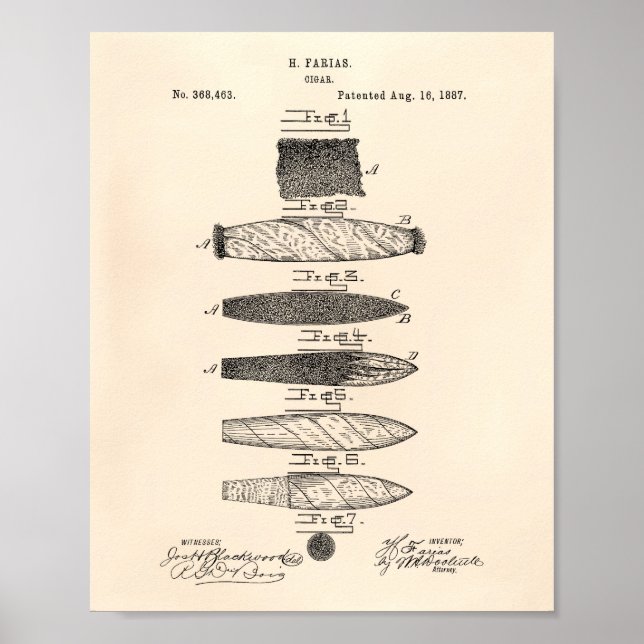 Cigar 1887 Patent Art Old Peper Poster (Front)