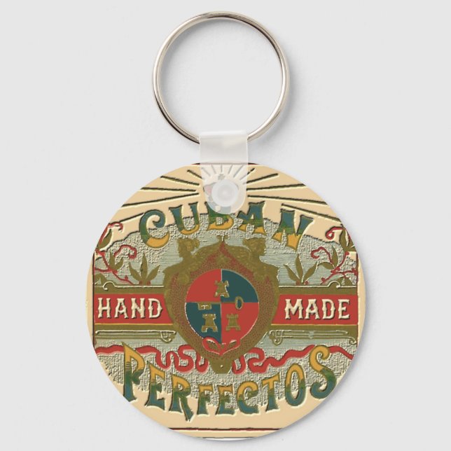 Cigar Ad for Cuban Perfectos Tobacco Label Keychain (Front)