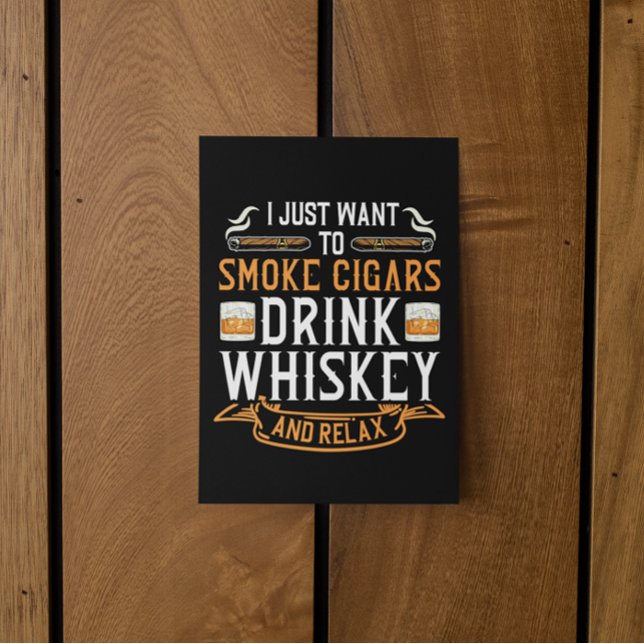 Cigar and Whiskey Quote Postcard  (cigar and whiskey vintage quote postcard)