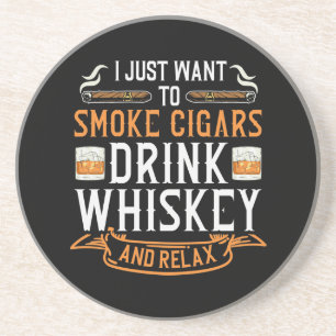 Cigar and Whiskey Quote Sandstone Coaster