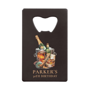 Cigar and Whisky Men's Birthday Favour Credit Card Bottle Opener