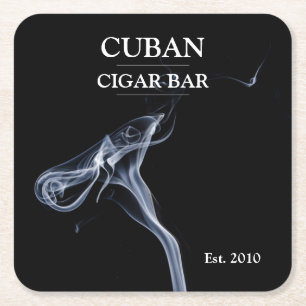 Cigar Bar Black and White Smoke Trails Beer Mat Square Paper Coaster