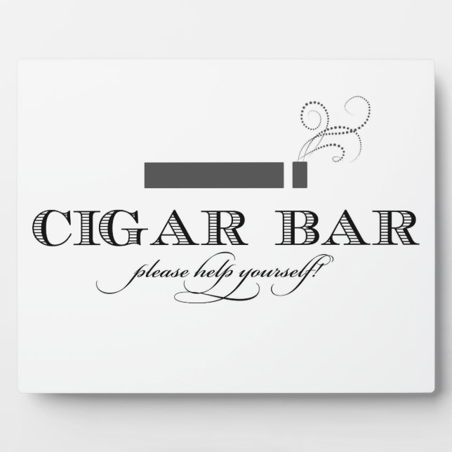 Cigar Bar Sign Table Easel - White and Black Plaque (Front)