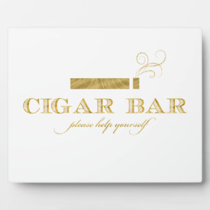 Cigar Bar Sign Table Easel - White and Gold Plaque