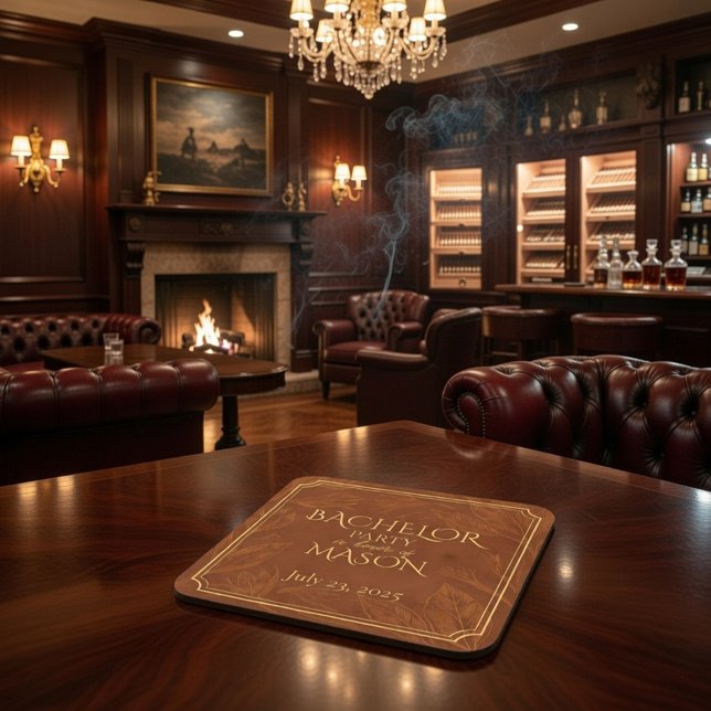 Cigar Bar Theme Bachelor Party Square Paper Coaster (Creator Uploaded)