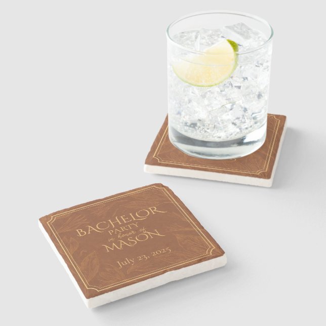 Cigar Bar Theme Bachelor Party Stone Coaster (Side)