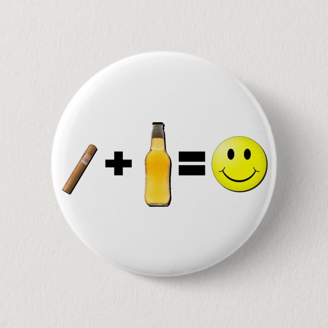 Cigar + Beer = Happiness 2 Inch Round Button (Front)