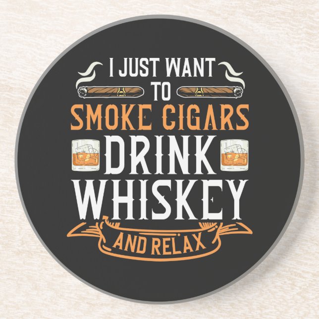 Cigar et Whiskey Citation Dessous de verre de grès (Devant)