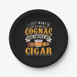 Cigar Lover My Cognac And Smoke My Cigar Paper Plate