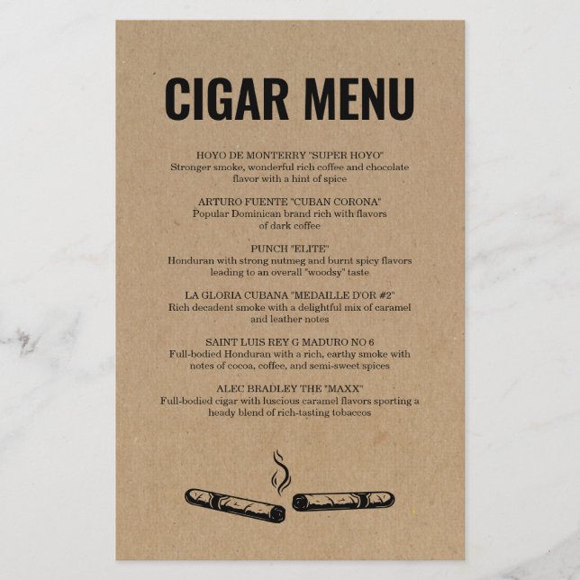 Cigar Menu (Front)