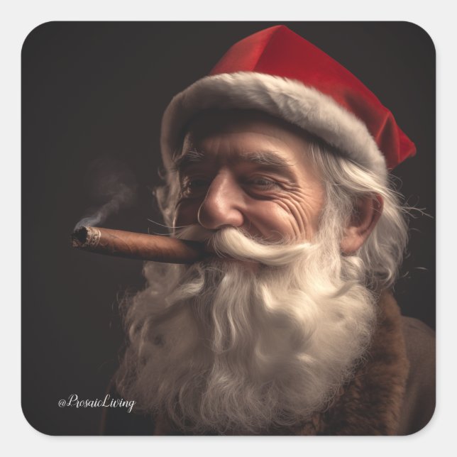 Cigar Santa Square Sticker (Front)