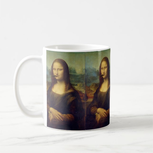 Cigar Smoker Funny Mona Lisa Smoking Coffee Mug (Left)