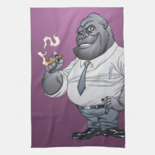 Cigar Smoking Business Man Boss Gorilla by Al Rio Kitchen Towel