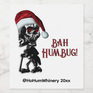 Cigar Smoking Christmas Skeleton Humbug Wine Label