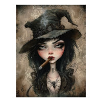Cigar Witch Brown Gothic Halloween Art Print
