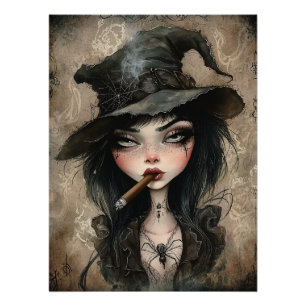 Cigar Witch Brown Gothic Halloween Art Print