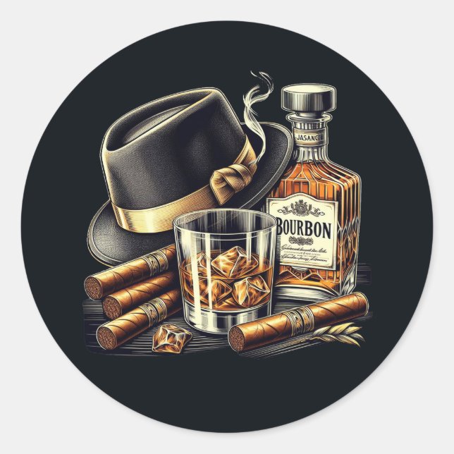 Cigares et Sticker rond classique Bourbon (Devant)