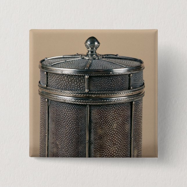 Cigarette box with shagreen sides, 1928 2 inch square button (Front)