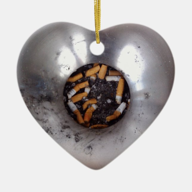 Cigarette Butts in Silver Smokers Ashtray, Funny Ceramic Ornament (Front)