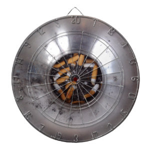 Cigarette Butts in Silver Smokers Ashtray, Funny Dartboard