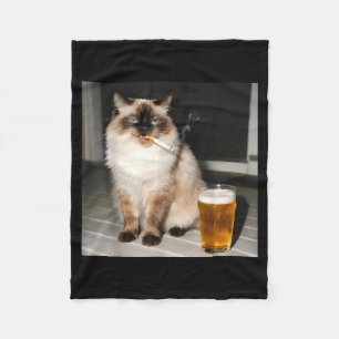 Cigarette Cat Funny Ragdoll Cat Smoking Kitten Bee Fleece Blanket