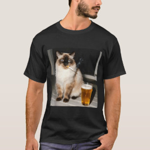 Cigarette Cat Funny Ragdoll Cat Smoking Kitten Bee T-Shirt