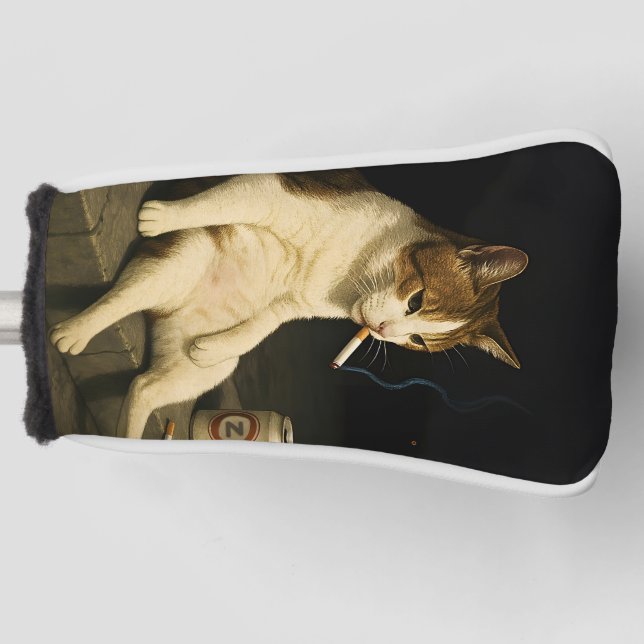 Cigarette Kitten Funny Smoking Cat Gen Z Meme Golf Head Cover (Front)