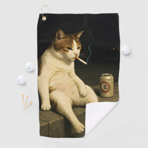 Cigarette Kitten Funny Smoking Cat Gen Z Meme Golf Towel