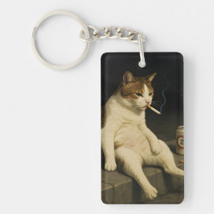Cigarette Kitten Funny Smoking Cat Gen Z Meme Keychain
