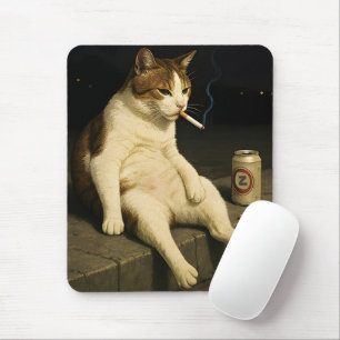 Cigarette Kitten Funny Smoking Cat Gen Z Meme Mouse Pad