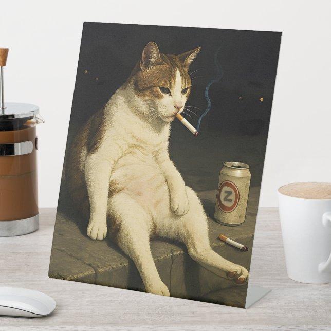 Cigarette Kitten Funny Smoking Cat Gen Z Meme Pedestal Sign (In SItu)