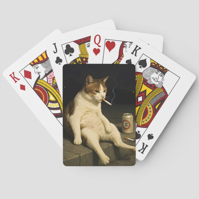 Cigarette Kitten Funny Smoking Cat Gen Z Meme Playing Cards (Back)