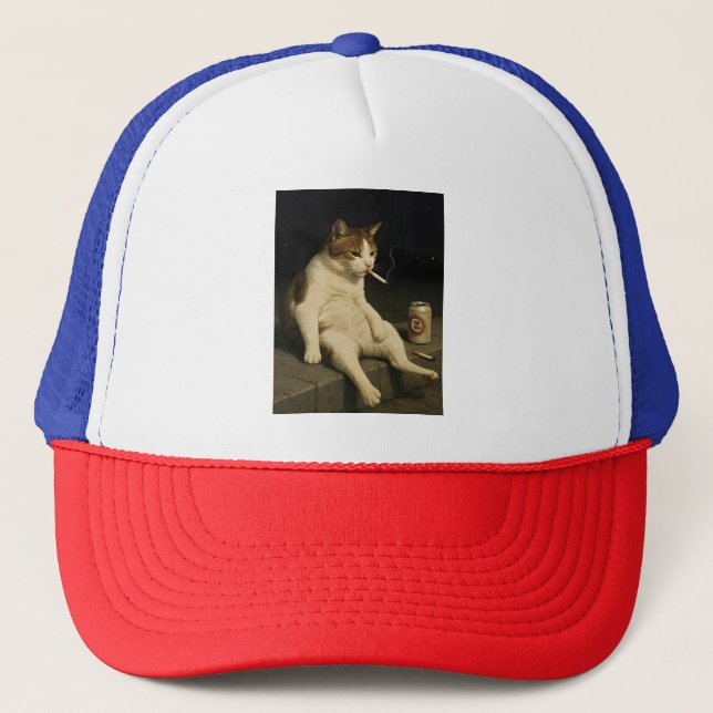Cigarette Kitten Funny Smoking Cat Gen Z Meme Trucker Hat (Front)
