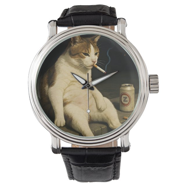 Cigarette Kitten Funny Smoking Cat Gen Z Meme Watch (Front)