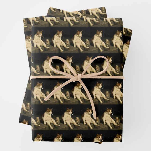 Cigarette Kitten Funny Smoking Cat Gen Z Meme Wrapping Paper Sheet (In situ)