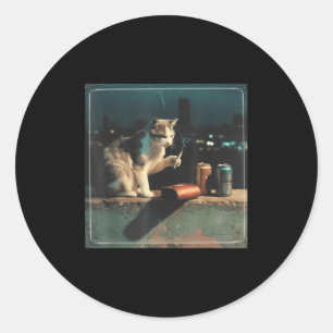 Cigarette Kitten Funny Smoking Cat Meme Stud Brain Classic Round Sticker