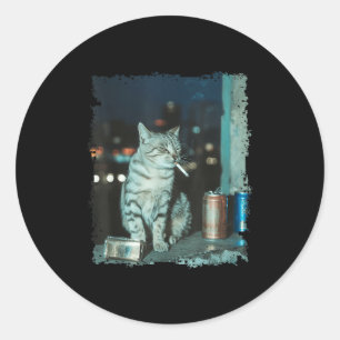 Cigarette Kitten Funny Smoking Cat Meme Stud Brain Classic Round Sticker