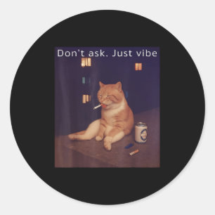 Cigarette Kitten Funny Smoking Cat Meme Stud Brain Classic Round Sticker