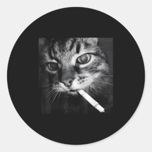 Cigarette Kitten Funny Smoking Cat Meme Stud Brain Classic Round Sticker