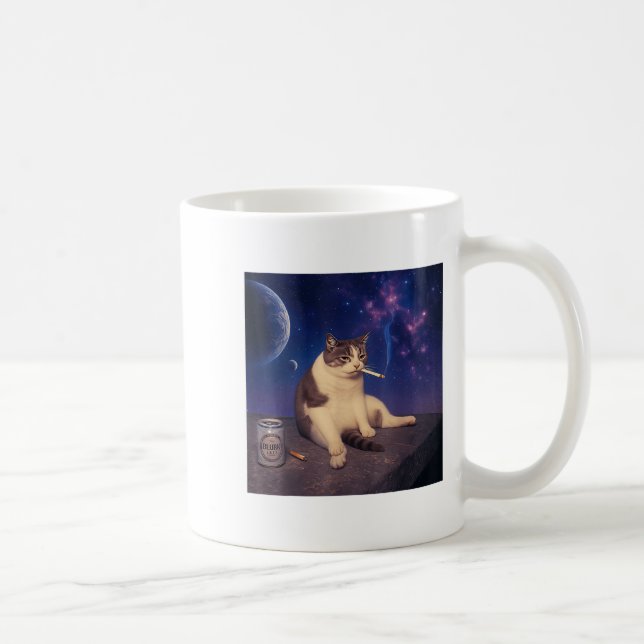 Cigarette Kitten Funny Smoking Cat Meme Stud Brain Coffee Mug (Right)