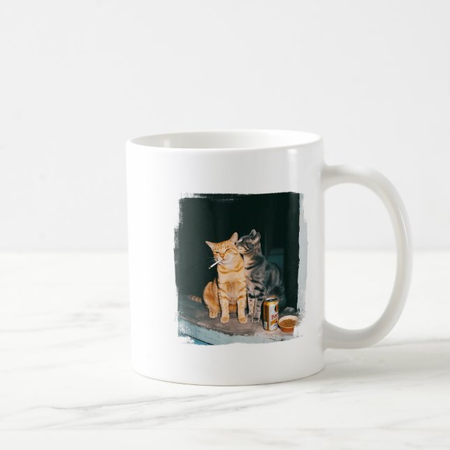 Cigarette Kitten Funny Smoking Cat Meme Stud Brain Coffee Mug (Right)