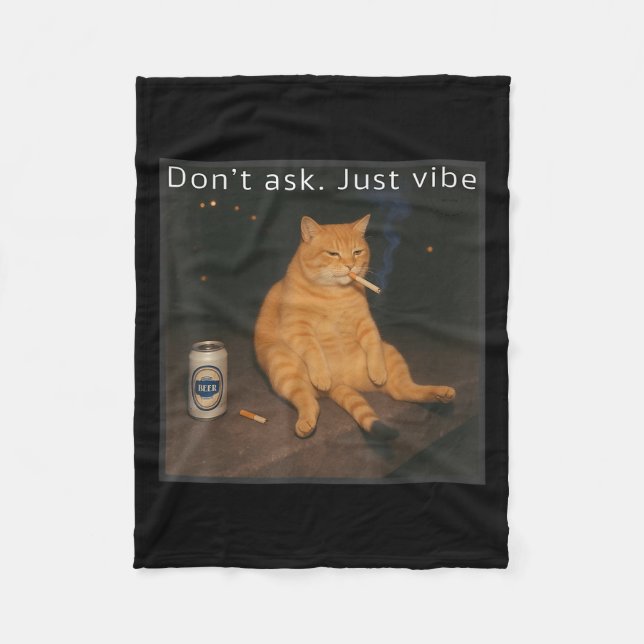 Cigarette Kitten Funny Smoking Cat Meme Stud Brain Fleece Blanket (Front)