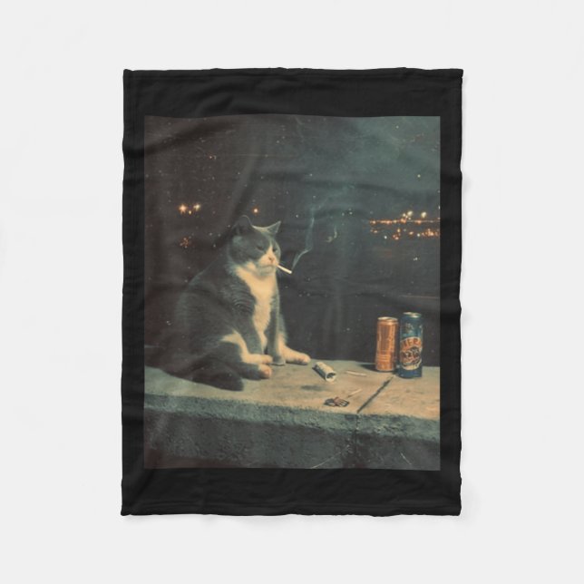Cigarette Kitten Funny Smoking Cat Meme Stud Brain Fleece Blanket (Front)