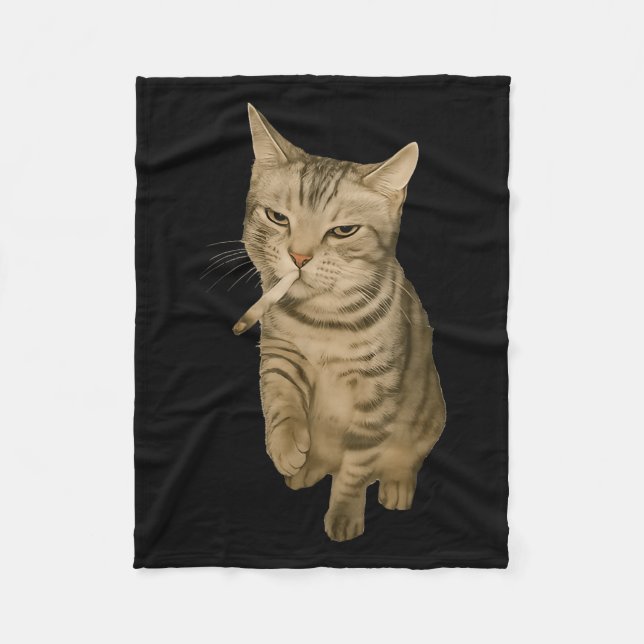 Cigarette Kitten Funny Smoking Cat Meme Stud Brain Fleece Blanket (Front)