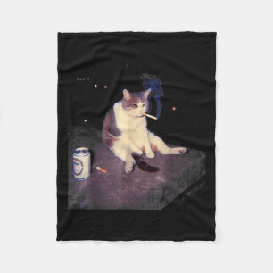 Cigarette Kitten Funny Smoking Cat Meme Stud Brain Fleece Blanket