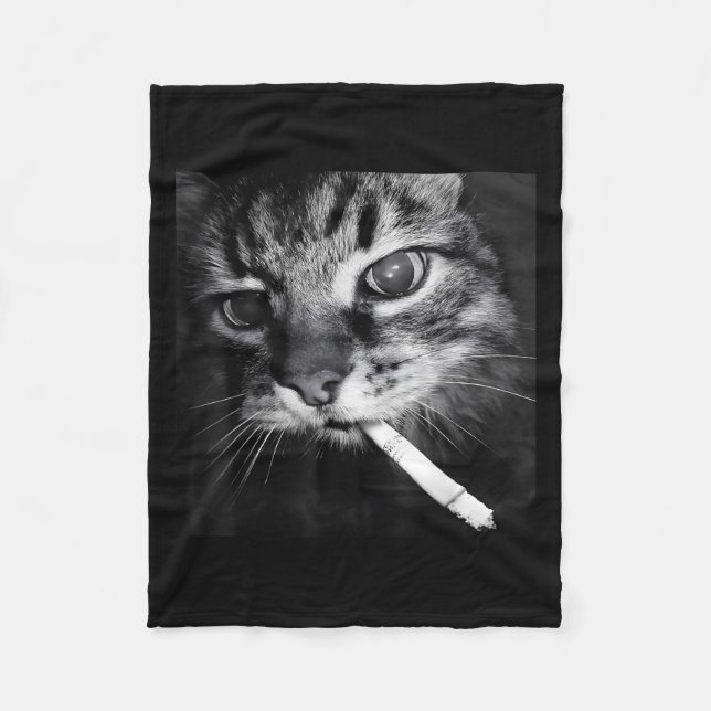 Cigarette Kitten Funny Smoking Cat Meme Stud Brain Fleece Blanket (Front)
