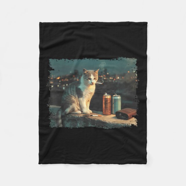 Cigarette Kitten Funny Smoking Cat Meme Stud Brain Fleece Blanket (Front)