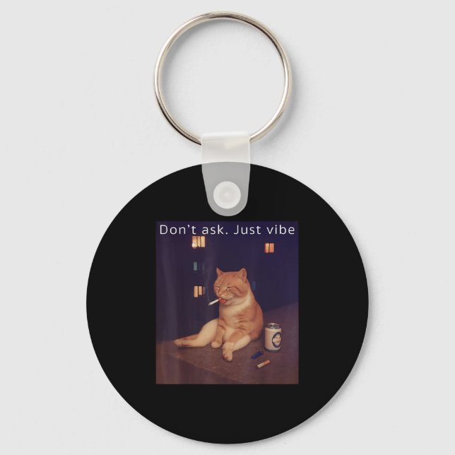 Cigarette Kitten Funny Smoking Cat Meme Stud Brain Keychain (Front)