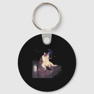 Cigarette Kitten Funny Smoking Cat Meme Stud Brain Keychain