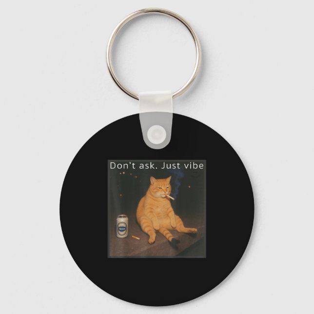 Cigarette Kitten Funny Smoking Cat Meme Stud Brain Keychain (Front)